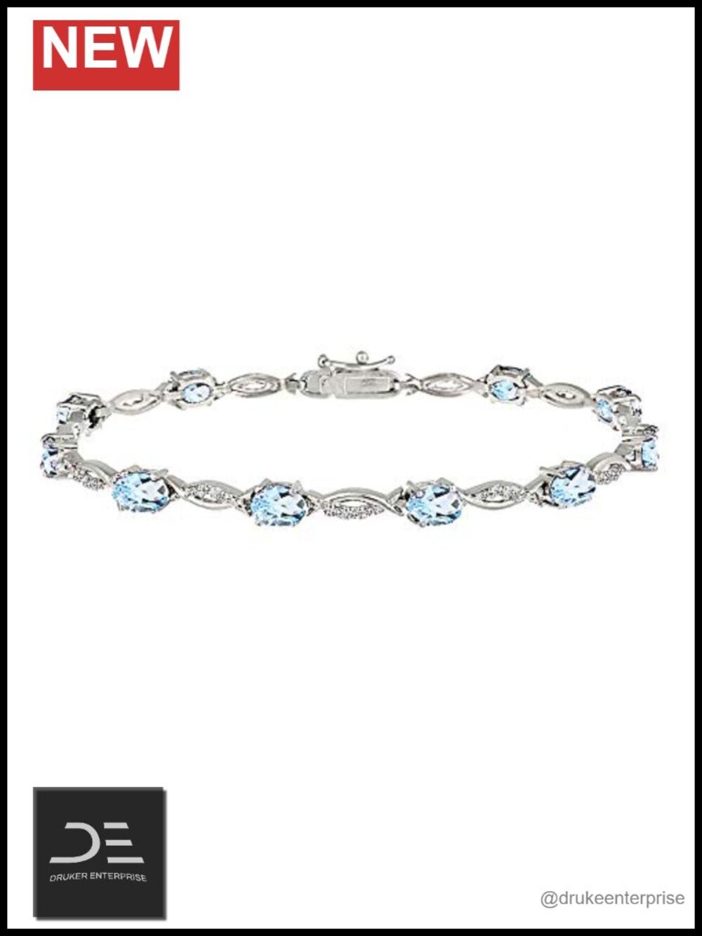 Oval Cut Blue Topaz Tennis Bracelet 925 Sterling Silver Box Clasp Safety Latch